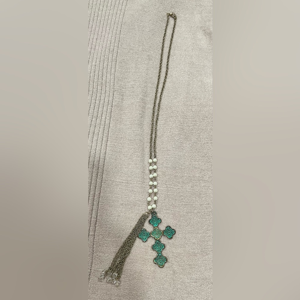 Petina Cross Necklace with Faux Pearls
